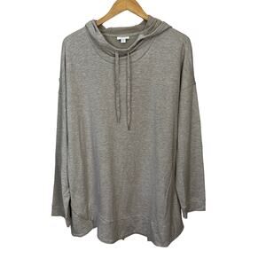 J Jill Fit Hooded Tunic Womens Plus Size 2X Beige Oatmeal Pullover Lagenlook Top